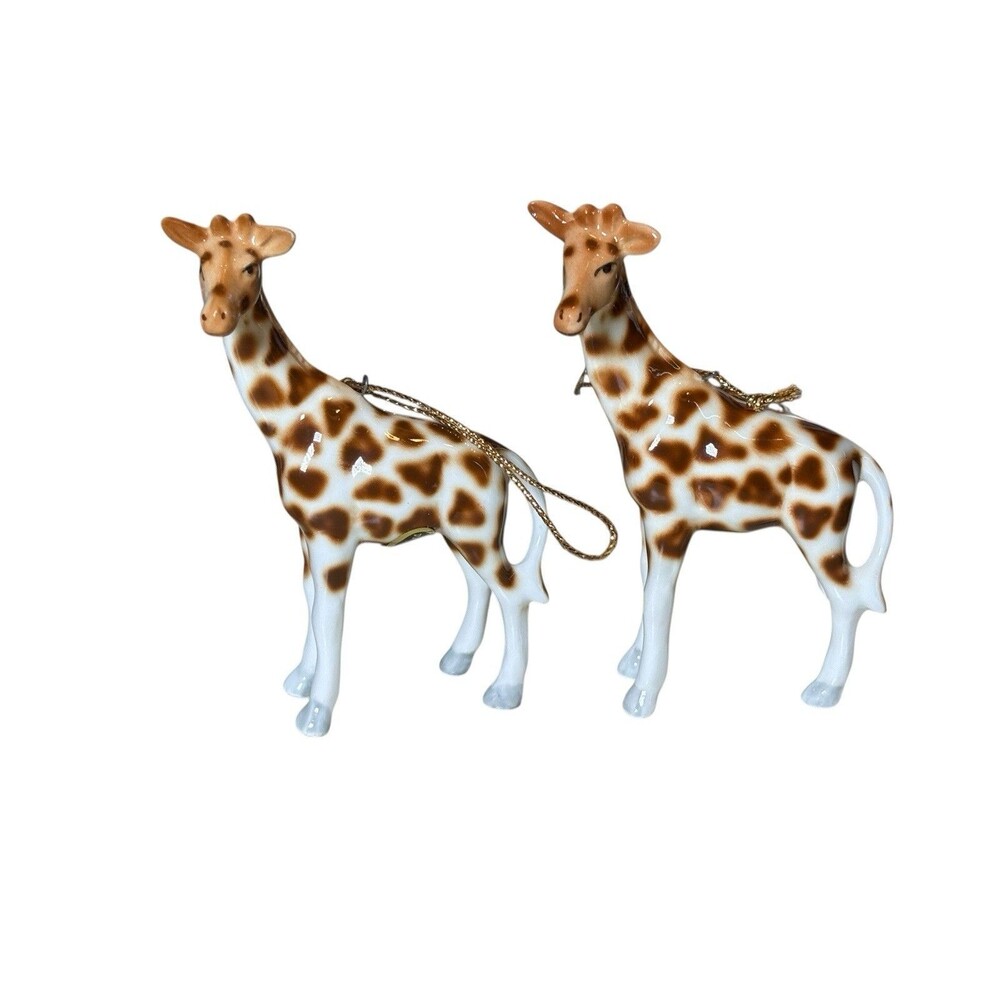 TWO Bone China Giraffe Ornaments Christmas Tree Safari Africa  (6f)